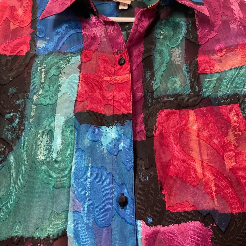 C.l.o.t.h.e.s. By Talbots Multicolor Abstract Button Down Shirt colorful - Picture 3 of 7